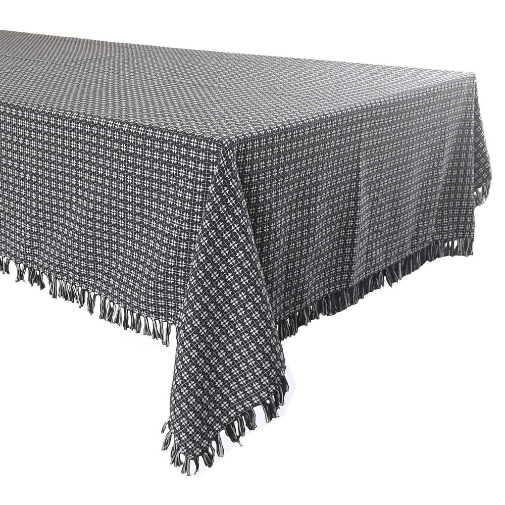 The Season Thread Tablecloth 60x120 Inch Cotton Fringed Plaid Navy Blue